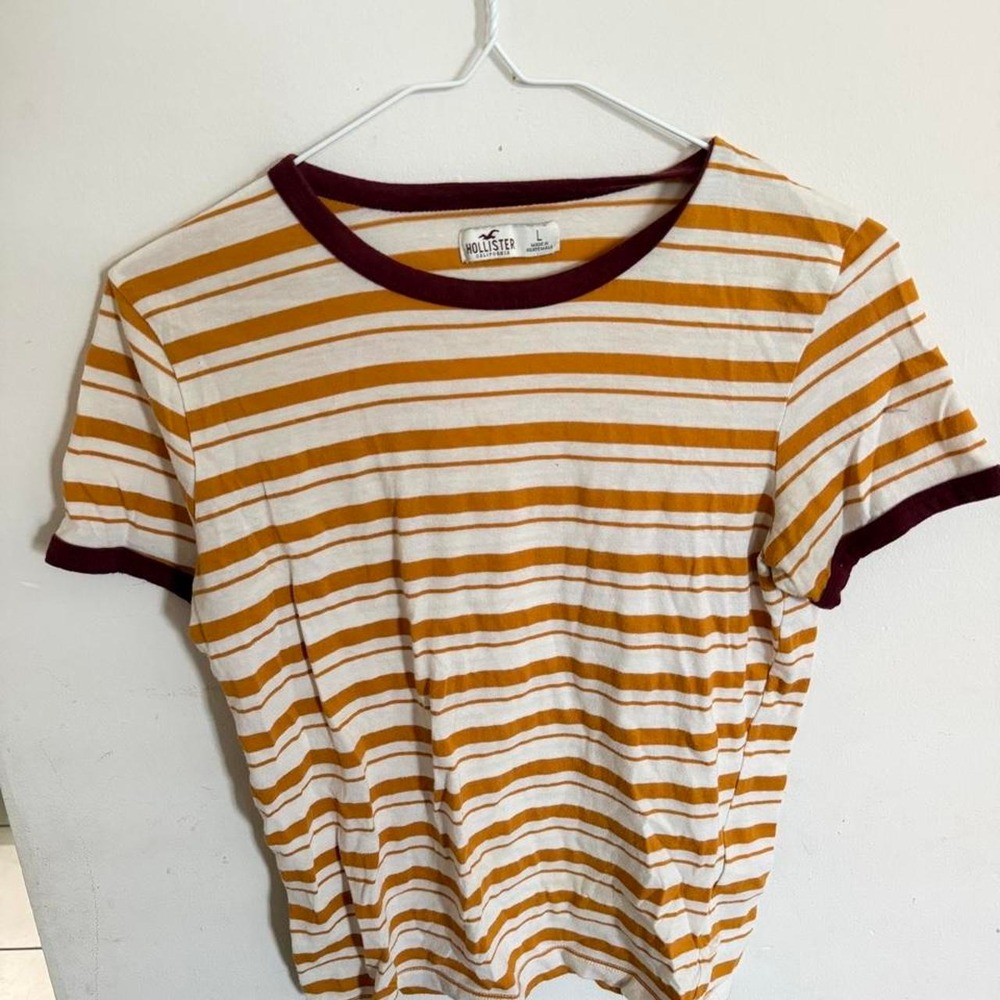 Hollister Mustard Yellow White Striped Ringer Crop Top Tee Large